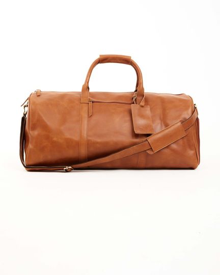 Brown Full Grain Leather Duffel - Groomsmen Wedding Gift