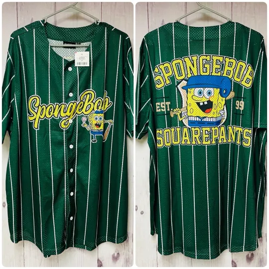 Nick 90s Spongebob Squarepants Baseball Jersey Men's Size 3XL Green Button Up