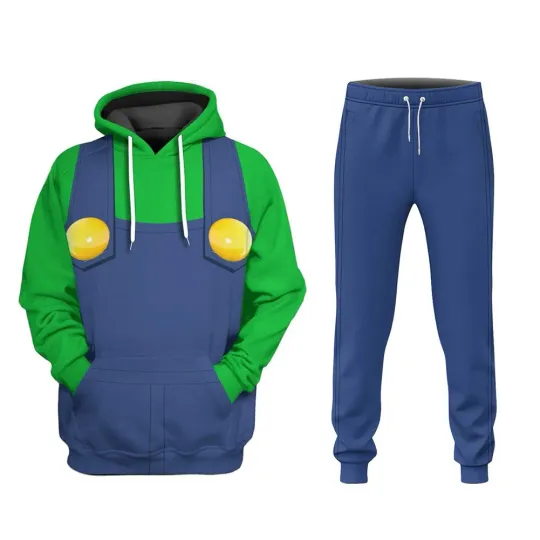 Luigi Cosplay Hoodie 3D Printed Hooded Sweatshirt Pants Print Joggers Trousers