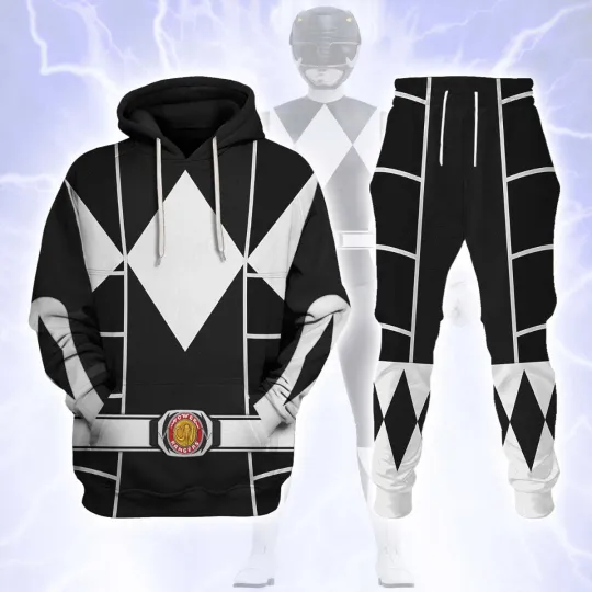 Black Mighty Morphin Power Ranger Cosplay C2 Hoodie Joggers Sets