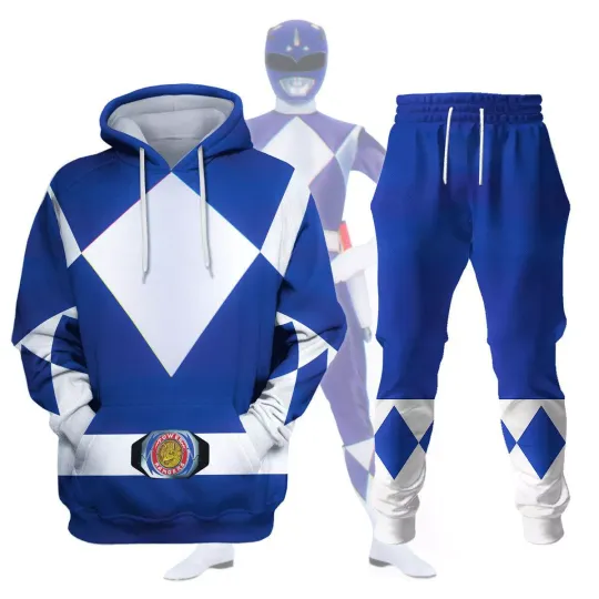 Blue Mighty Morphin Power Rangers Cosplay Costume Hoodie Joggers Sets