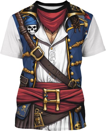 THE PIRATE KING Anime Pirate Captain Tee Tuxedo T-Shirt Funny Cosplay Costume Tee