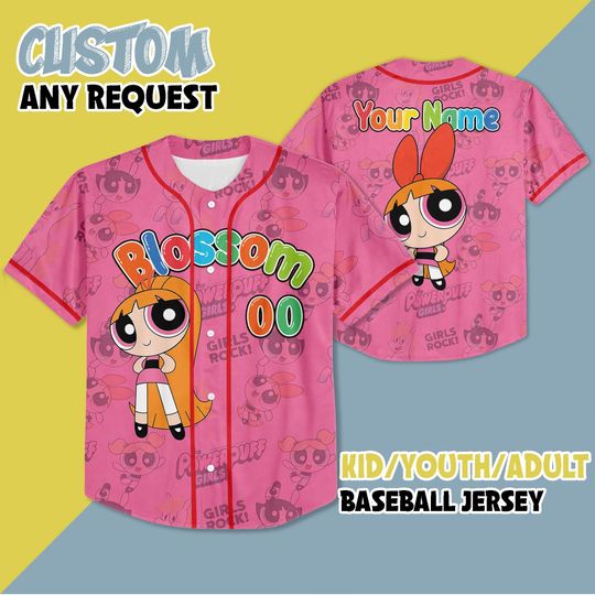 Personalized Blossom Baseball Jersey, Funny The Powerpuff Girls Jersey Shirt, Retro Blossom Jersey, Birthday Gift For Fans