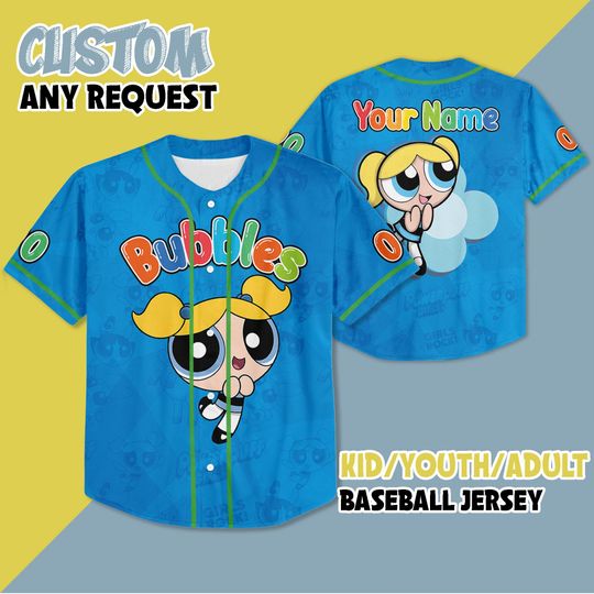 Personalized Bubbles Baseball Jersey, Funny The Powerpuff Girls Jersey Shirt, Retro Power Puff Girls Jersey, Birthday Gift For Fans