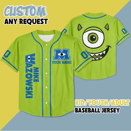 Personalized Mike Wazowski Baseball Jersey, Disney Monster Inc Jersey Shirt, Monster Inc Baseball Jersey, Magic Kingdom Baseball Jersey
