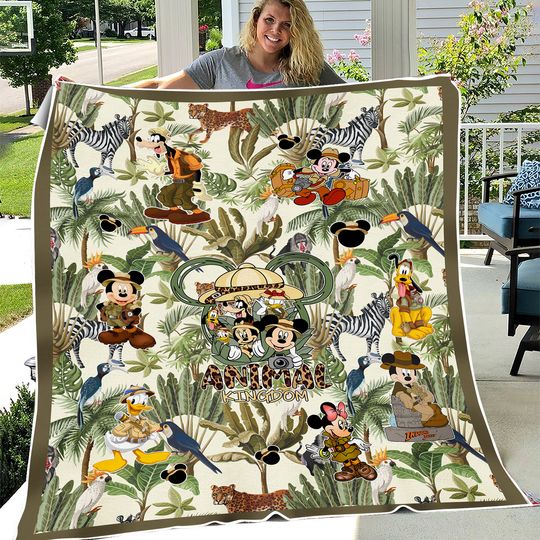 Disney Animal Kingdom Throw Blanket, Bedding Decor, Mickey Safari Soft Throw Blanket