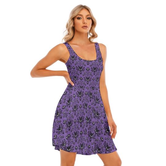 Haunted mansion wallpaper cute print skater dress