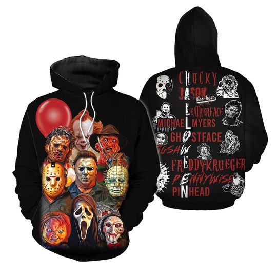 Horror Movie Characters Chucky Jason Michael Myers Ghostface 3D Hoodie