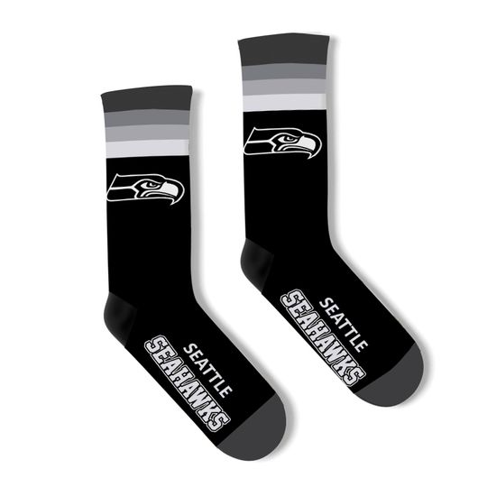 SEATTLE SEAHAWKS football FOOTBALL LOGO PLATINUM 4 STRIPE CREW LENGTH SOCKS MEDIUM