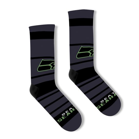 SEATTLE SEAHAWKS football FOOTBALL TEAM LOGO CHARCOAL STRIPE SOCKS LARGE
