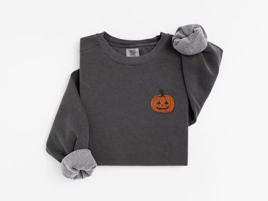 Comfort Colors Embroidered Halloween Sweatshirt with Pumpkin and Jack O'Lantern Designs