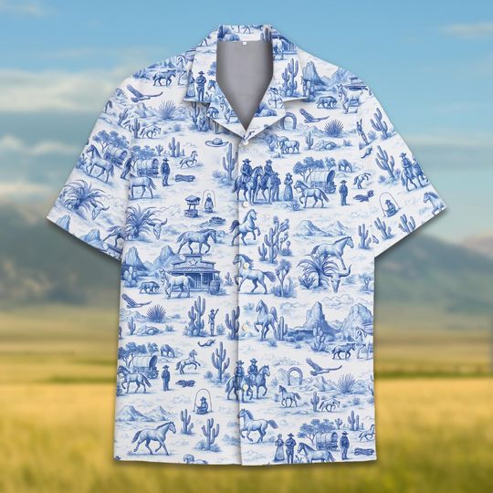 Vintage Cowboy Hawaiian Shirt, Western Cowboy with Horses Shirt