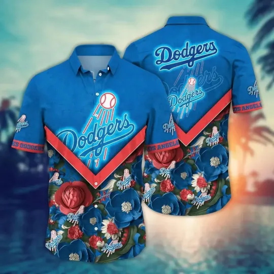 Los Angeles Dodgers Floral Chevron Hawaiian Shirt, Gift for Fan