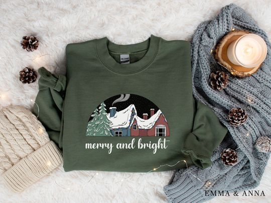 Christmas Sweatshirt, Merry and Bright Shirt, Holiday Christmas Crewneck, Xmas Tee, Christmas Sweater