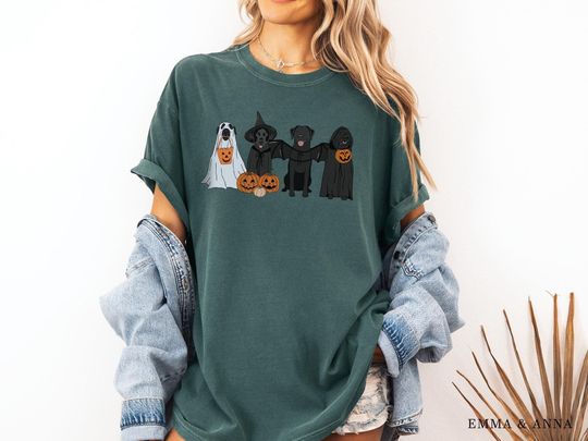 Black Labrador Halloween T-Shirt for Women, Dog Lover Fall Shirt, Spooky Season Dog Tee