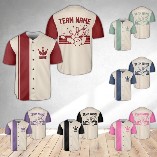 Personalized Retro Bowling Baseball Jersey, Custom Name Bowling Jersey For Bowlers