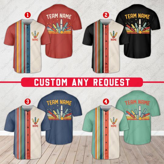 Personalized Candlepin Bowling Baseball Jersey, Custom Bowling Jersey For Bowlers, Team