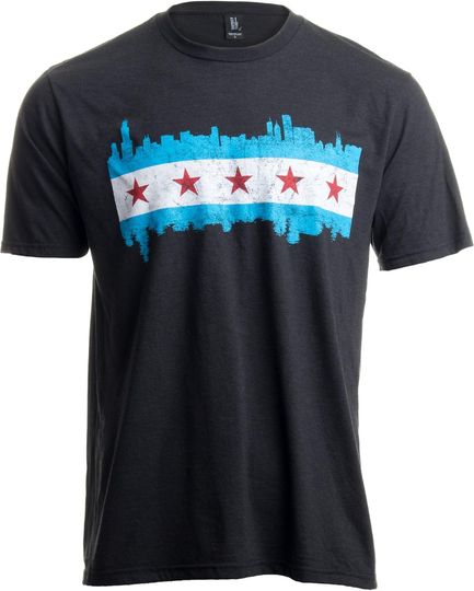 Chicago City Flag Skyline Vintage Retro-Feel Triblend T-Shirt