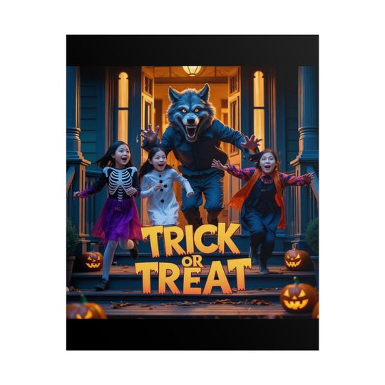 Halloween Kids Wall Art, Haunted House Poster, Trick or Treat Print, October Scary Movie Room Decor, Boys Girls Halloween Poster