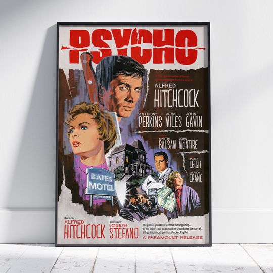 Psycho Poster | Alfred Hitchcock Wall Art | Unframed Matte Vertical Poster | Movie Gift