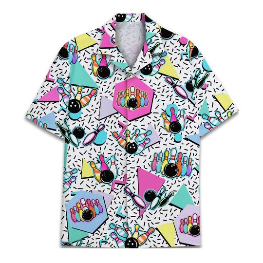 80s Bowling Hawaiian Shirts For Men Casual Mens Bowling Shirts