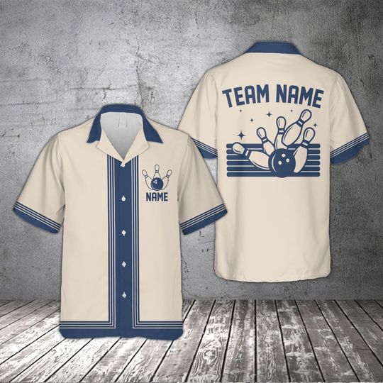 Custom Name Bowling Hawaiian Shirt, Bowling Team Button Shirt, Personalized Bowling Squad, Retro Bowling Lover Gift, Split Happens Bowling