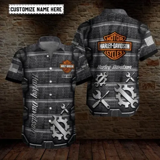 Personalized Harley Motor Racing Davidson Hawaiian Button Down Shirt