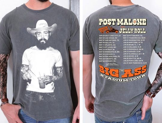 Post Malone x Jelly Roll 2025 Tour Shirt, Double-Sided Concert Tee, Big Ass World Tour Merch,Retro 90s Music Graphic,Gift for Fans Men Women