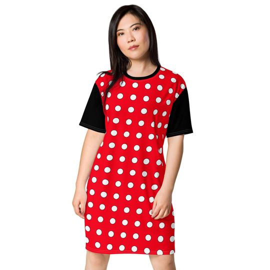 Red and White Polkadot T-Shirt Dress