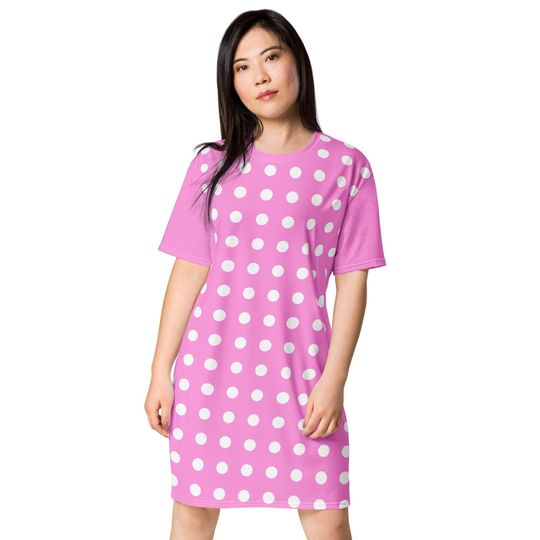 Pink and White Polkadot T-Shirt Dress,