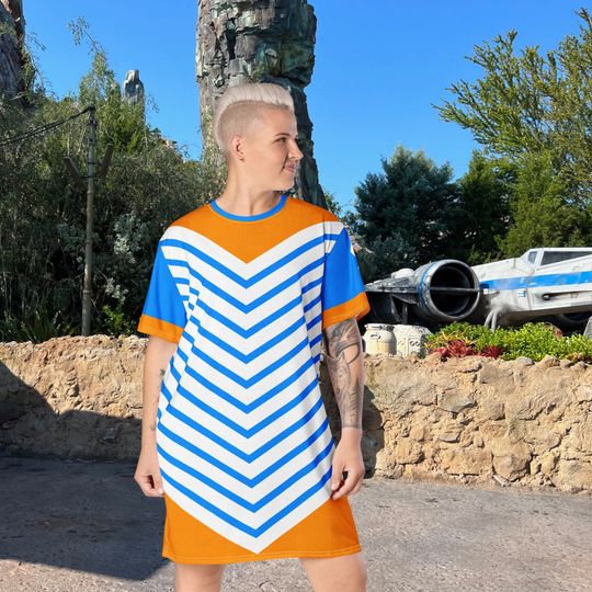 Blue Striped with Orange Padawan Fulcrum Rebel Retro Classic T-Shirt Dress
