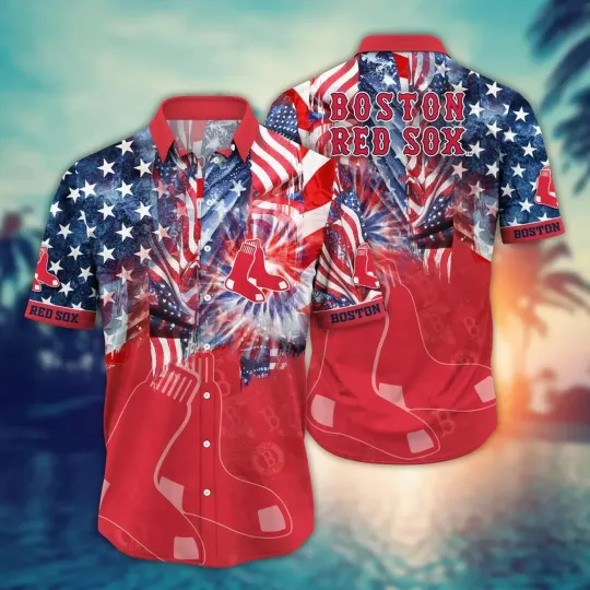 Boston RS Patriotic Fireworks Celebration Hawaiian Shirt, Gift for Fan