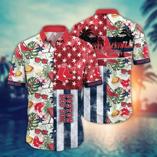 Boston RS Summer Patchwork Tropical Hawaiian Shirt, Gift for Fan