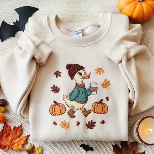 Just a Fall Goose Embroidered Sweatshirt, Cozy Autumn Sweatshirt, Fall Vibes Sweater, Thanksgiving Goose, Cottagecore Fall Shirt, Silly Goose