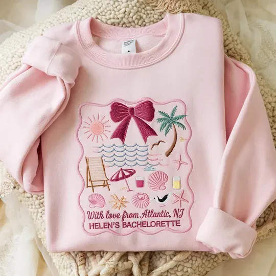 Bachelorette Embroidered Sweatshirt, Beach Themed Bachelorette Party Sweatshirt, Beach Trip Club Shirt, Bow Coquette Group Shirt, Bridal Shower Shirt
