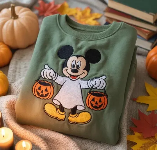Disney Mickey Ghost Embroidered Sweatshirt, Mickey Disney Halloween Sweater, Spooky Season, Disneyland Halloween