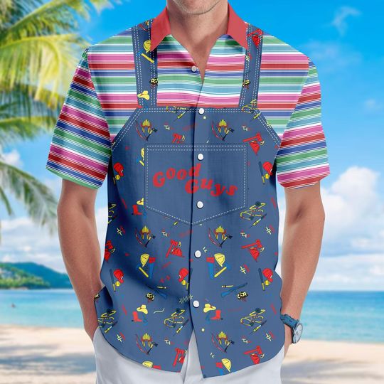 Halloween Chucky Costume Shirt, Chucky Cosplay Button Shirt, Horror Character Casual Shirt For Men, Childs Play Halloween Short Sleeve