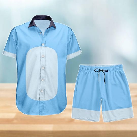 Blue Dad Cosplay Hawaiian Shirt, Blue Costume Chili Heeler Button Shirt, Dad Puppy Cosplay Shirt, Cartoon Cosplay Shirt, Gift For Dad