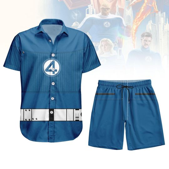 Reed Richards Costume Button Shirt Shorts, Fantastic Four Cosplay Outfit, Mr Fantastic Halloween Shirt Shorts, Reed Richards Cosplay