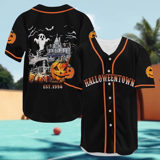 Halloweentown Baseball Jersey, Halloween Pumpkin Shirt, Ghost Haunted House Jersey, Spooky Baseball Shirt, Halloween Party Outfit
