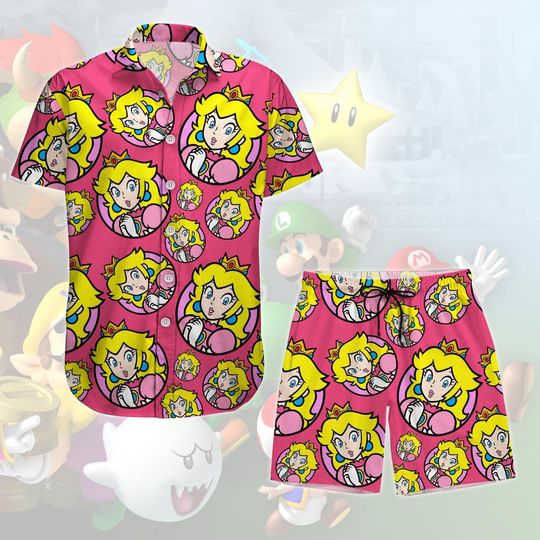 Princess Peach Hawaii Shirt/Shorts, Princess Peach Button Shirt, Super Mario Shirt, Princess Peach Shirt, Summer Pants, Hawaii Shirt