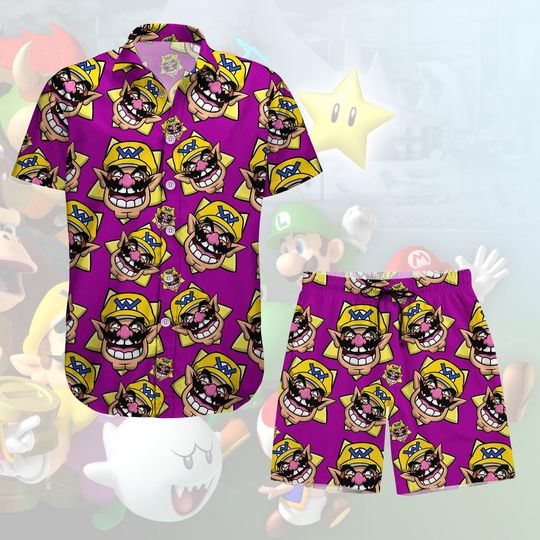 Wario Hawaii Shirt/Shorts, Super Mario Wario Hawaiian Shirt, Super Mario Bros Shirt, Wario Beach Shirt, Wario Vacation Summer Shirt