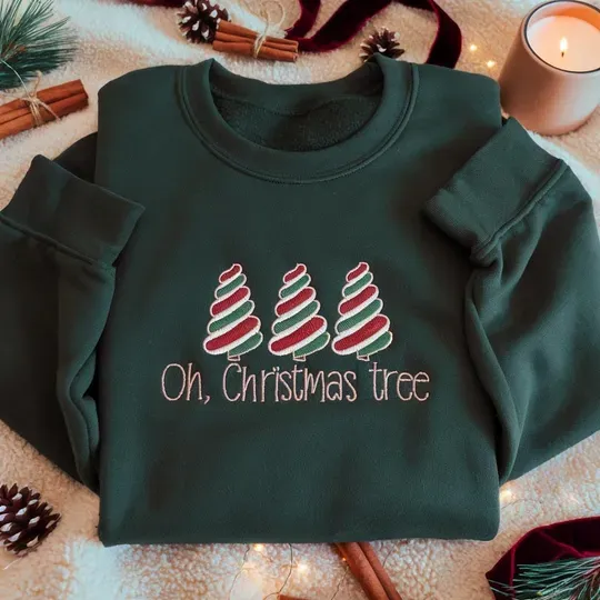 Oh Christmas Tree Embroidered Sweatshirt, Holiday Candy Cane Tree, Xmas Crewneck, Retro Christmas Sweatshirt, Festive Winter Outfit
