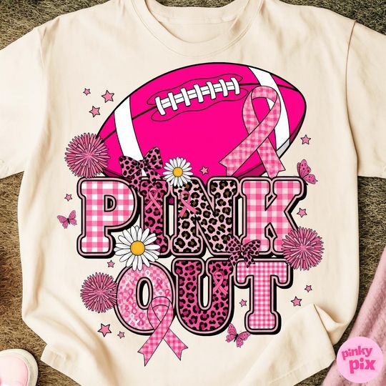 Preppy Football Pink Out T-Shirt, Pink Leopard Breast Cancer T-Shirt, Cancer Coquette Football Mom T-Shirt