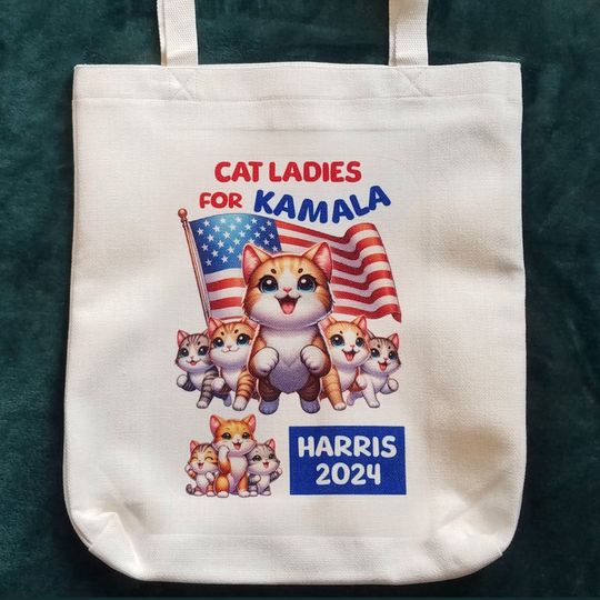 Cat Ladies For Kamala, Election 2024 Tote, Kamala Harris Tote Bag, Democrat Tote, President Kamala Harris Tote Bag, Whimsical Cats Voting