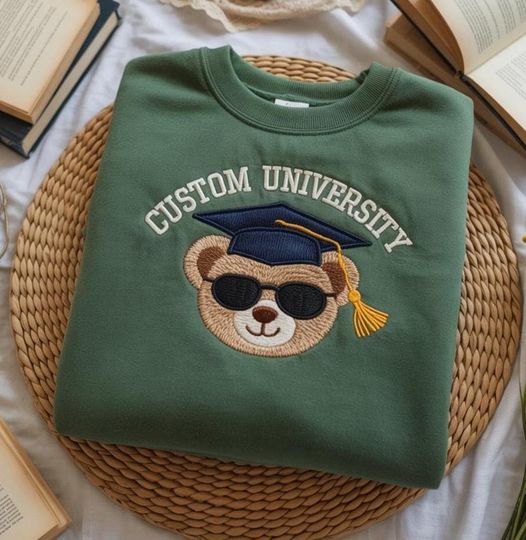 Custom College Bear Embroidered Sweatshirts, University of State Sweatshirt, Graduation Gift