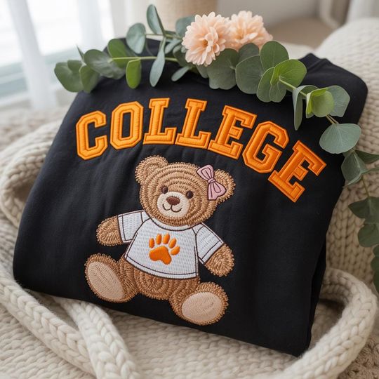 Custom Teddy Bear College Embroidered Sweatshirts, Teddy Bear Sweatshirt, College Bear Sweatshirt, Sorority Campus Pride