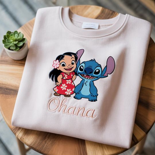 Disney Lilo & Stitch Aloha Embroidered Sweatshirt, Disney Stitch Sweatshirt, Ohana Means Family, Disneyland Vacation Shirt, Summer Vibes