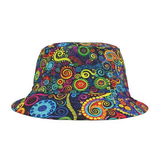 Rave Bucket Hat - Trippy Design, Durable Polyester