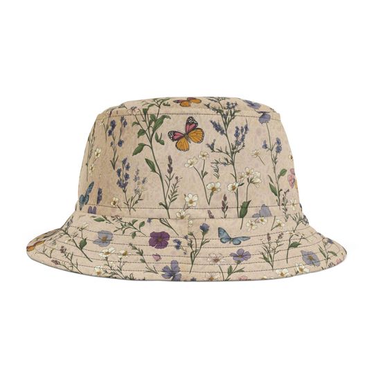 Cottagecore Floral AOP Bucket Hat, Summer Wildflower Polyester Cap